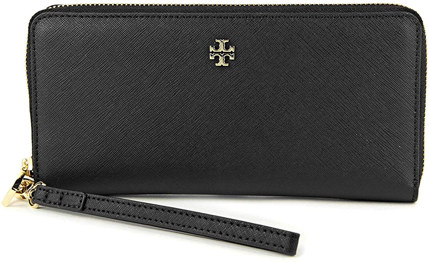 Tory Burch Robinson Passport Black Royal Navy Textured Leather Continental  Wallet 