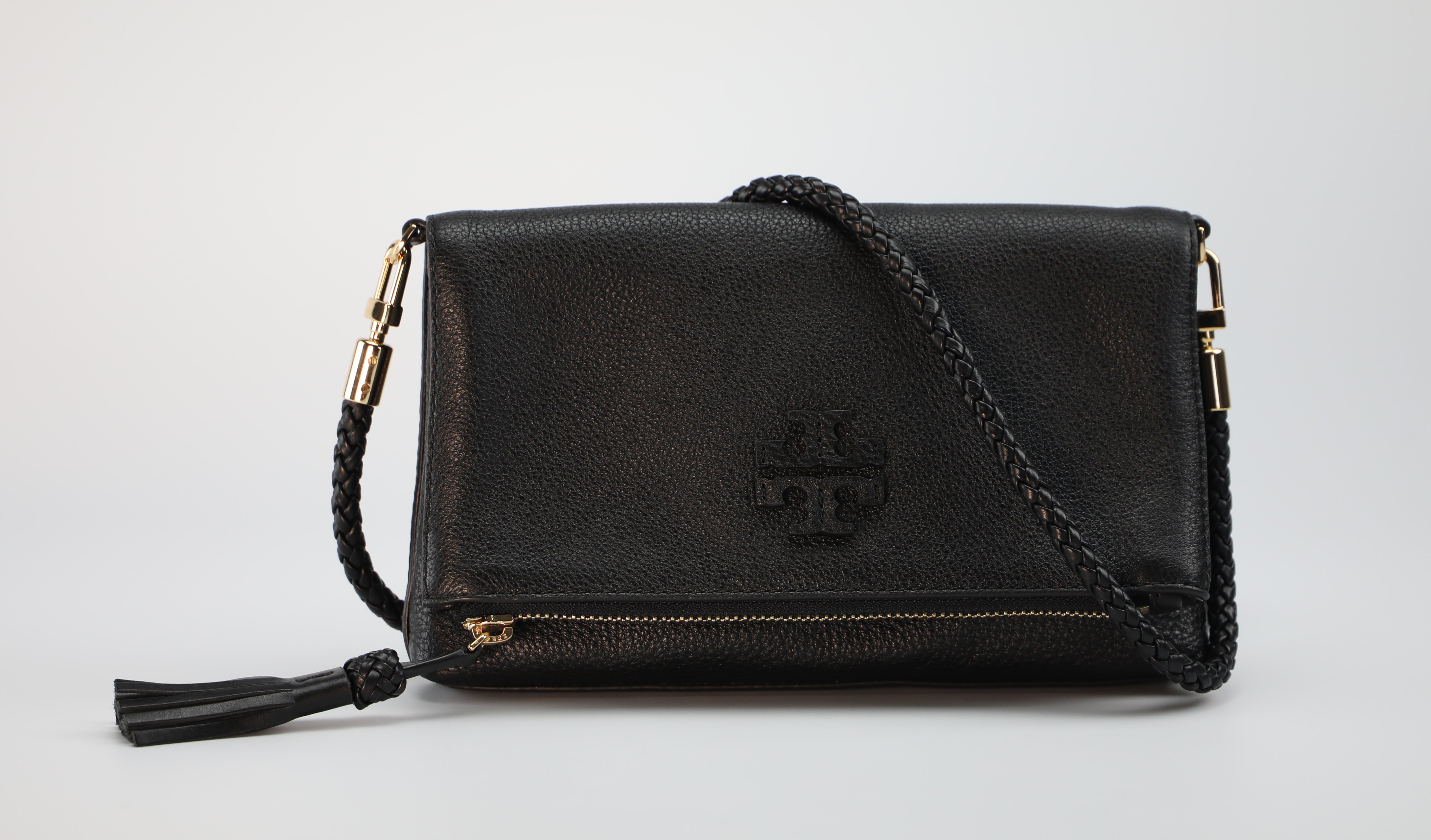 Tory Burch Emerson Black Saffiano Mini Top Zip Tote Bag Crossbody