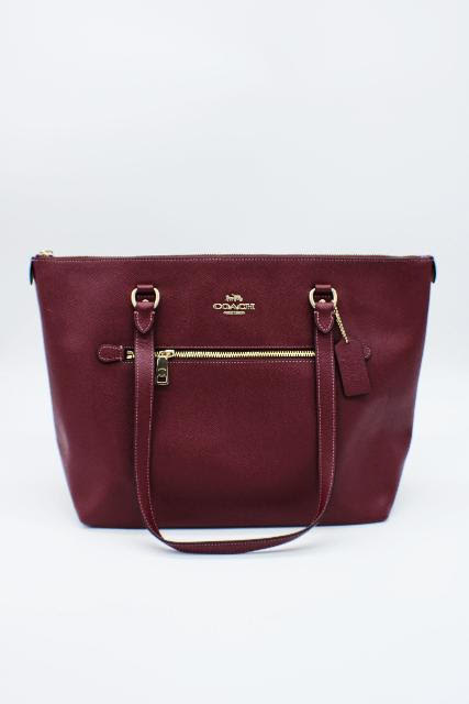 Crossgrain Leather Gallery Shoulder Bag in Wine , tote gold zipper