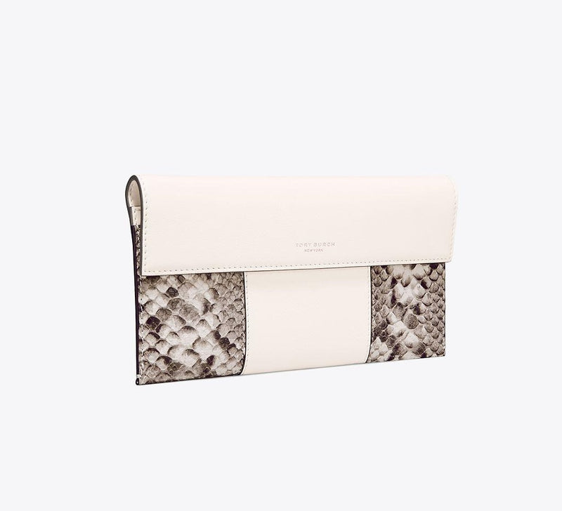 Tory Burch 46151 -Block T Embossed Ticket Sleeve Clutch in New Ivory Multi