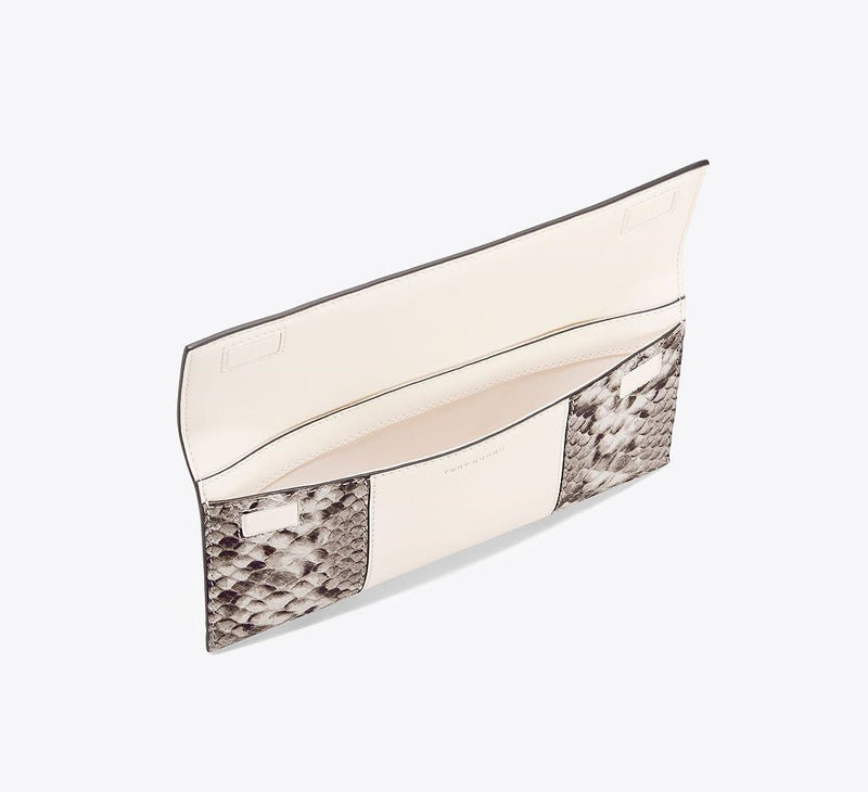 Tory Burch 46151 -Block T Embossed Ticket Sleeve Clutch in New Ivory Multi