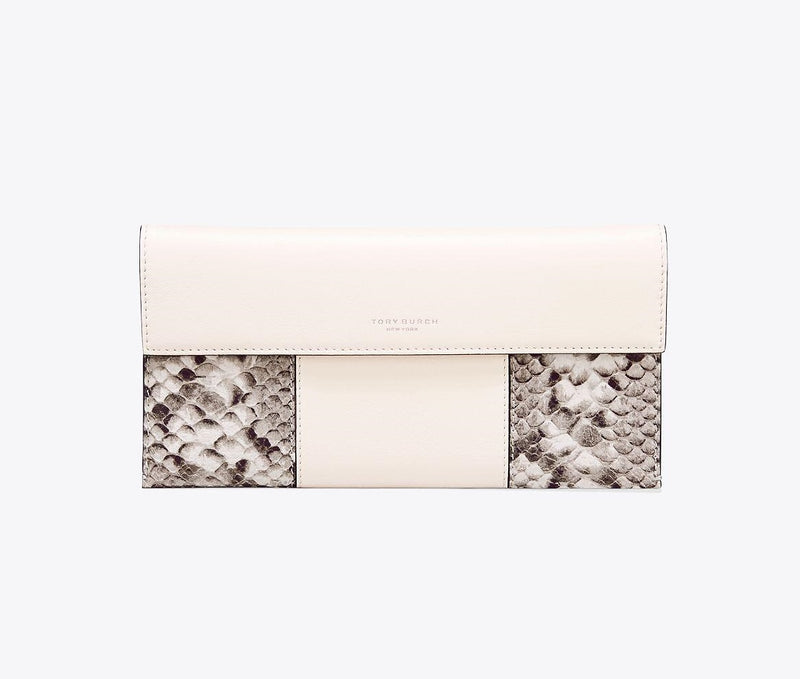 Tory Burch 46151 -Block T Embossed Ticket Sleeve Clutch in New Ivory Multi