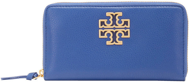 Tory Burch Women's Embossed Monogram Leather Wallet Dauphin Blue