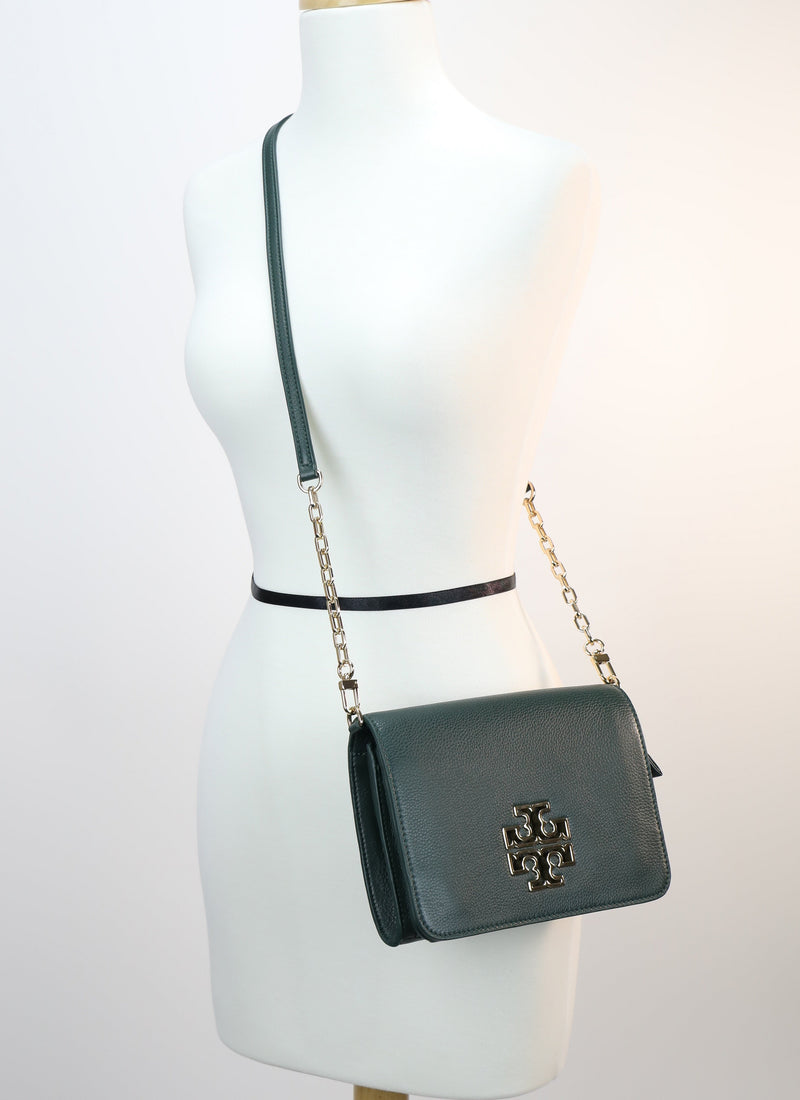 Tory Burch black pebbled leather crossbody purse with gold chain $180