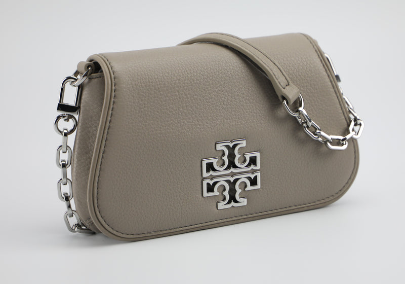 Tory Burch Britten Crossbody French Grey in Leather with Silver