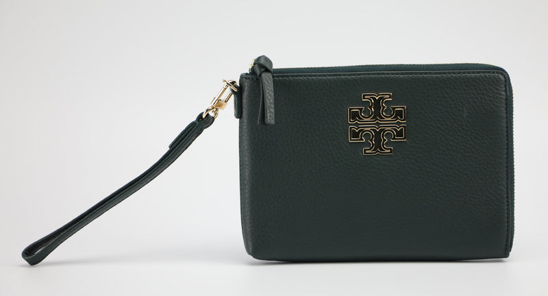 Tory Burch Britten Large Pebbled Leather Zip Pouch Wristlet