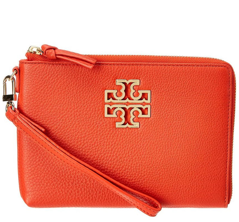 Tory Burch Britten Large Pebbled Leather Zip Pouch Wristlet