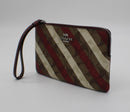 Coach Signature Stripe Large Corner Zip