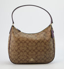 Coach Signature Canvas Leather Zip Shoulder Bag