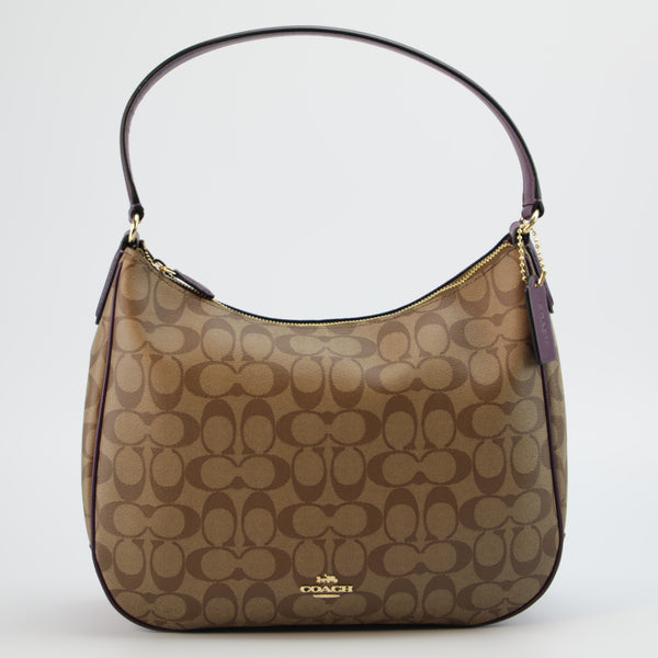 Coach Signature Canvas Leather Zip Shoulder Bag