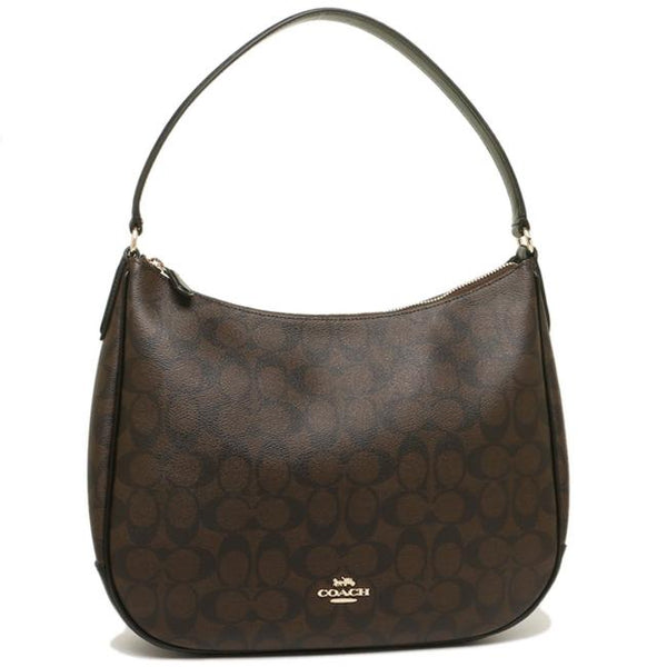 Coach Signature Canvas Leather Zip Shoulder Bag