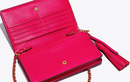 Tory Burch 46449 - Fleming Flat Wallet Quilted Leather Crossbody in Bright Azalea Pink