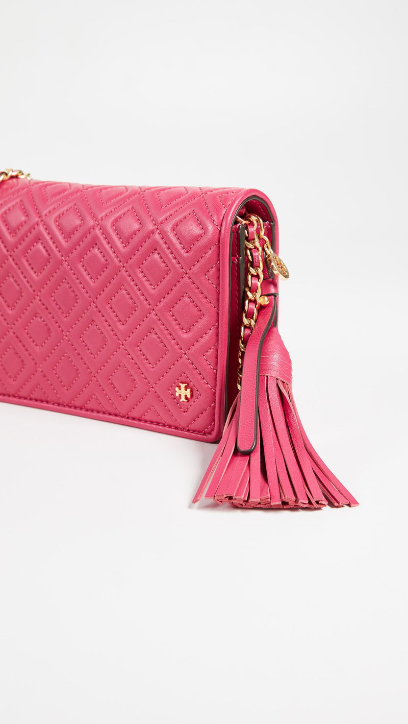 Tory Burch 46449 - Fleming Flat Wallet Quilted Leather Crossbody in Bright Azalea Pink