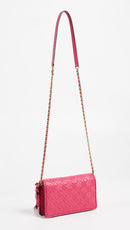 Tory Burch 46449 - Fleming Flat Wallet Quilted Leather Crossbody in Bright Azalea Pink