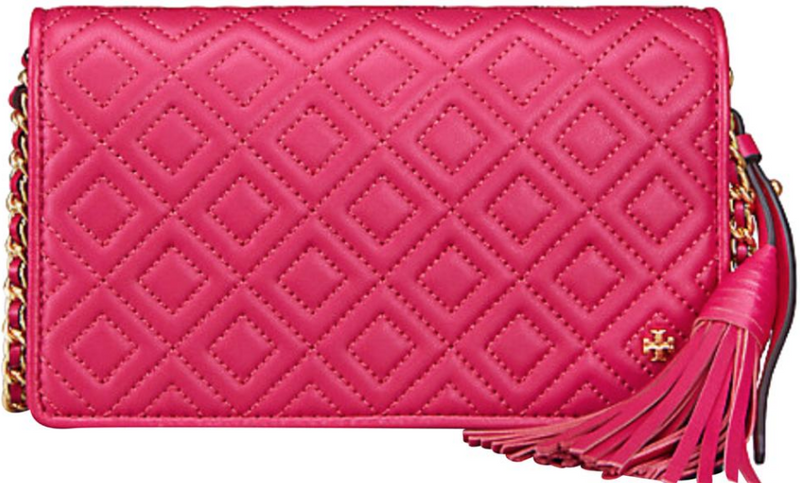 Tory Burch 46449 - Fleming Flat Wallet Quilted Leather Crossbody in Bright Azalea Pink