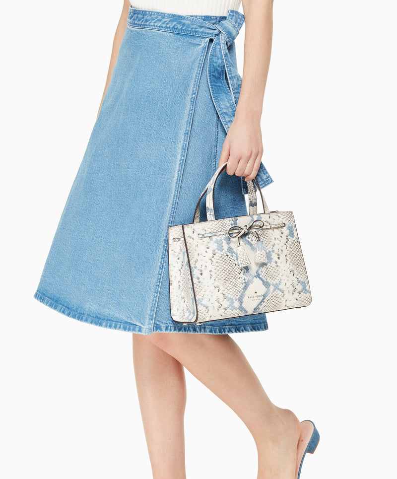 Kate Spade PXRU9047 - Hayes Street Snake Embossed Sam Satchel Crossbody in Soft Morning Dew Sky