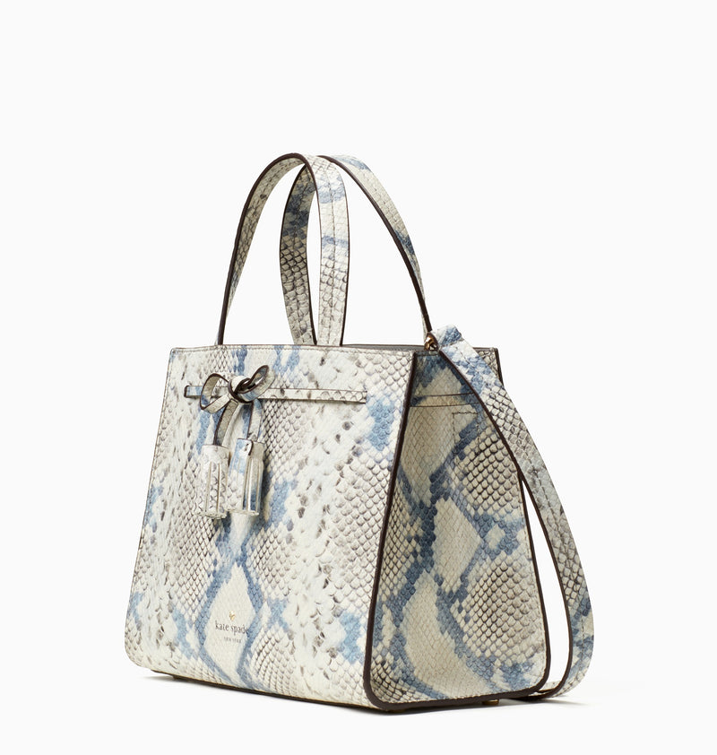 Kate Spade PXRU9047 - Hayes Street Snake Embossed Sam Satchel Crossbody in Soft Morning Dew Sky