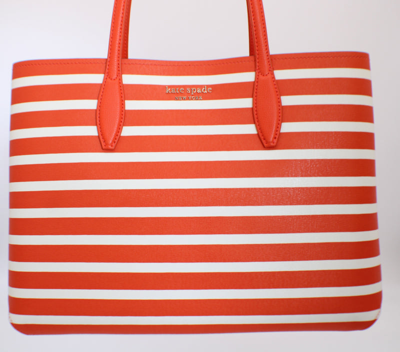 Kate Spade All Day Sailing Stripe Large Tote + Wristlet Tamarillo Orange  Multi