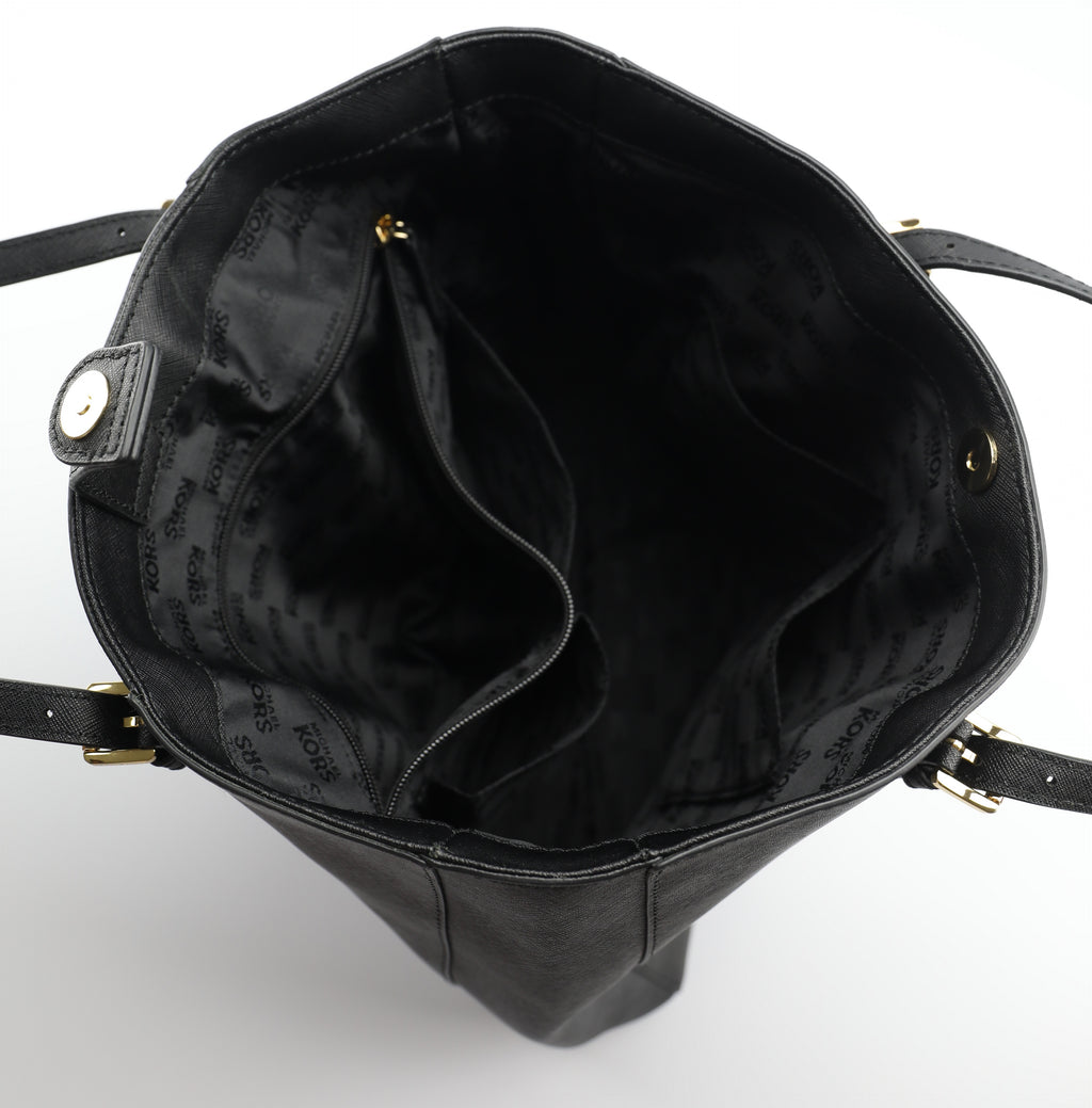 Michael Kors Jet Set Travel Large Top Zip Chain Tote Black Saffiano Leather