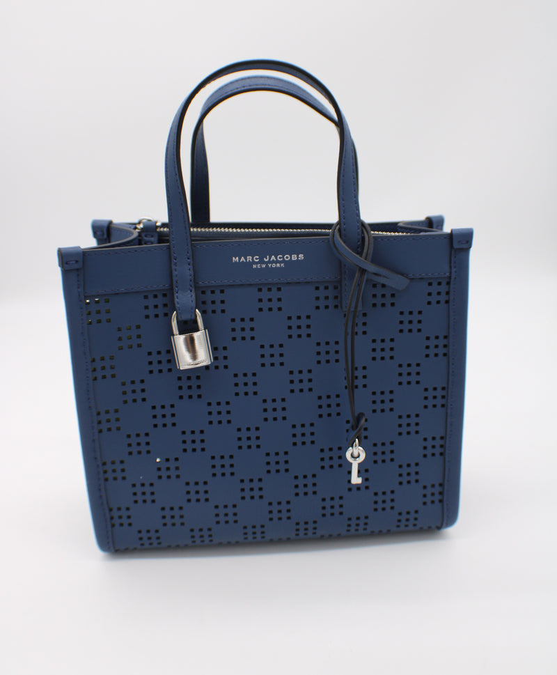 Marc Jacobs Mini Grind Blue Sea Perforated Leather Crossbody Tote Bag Purse