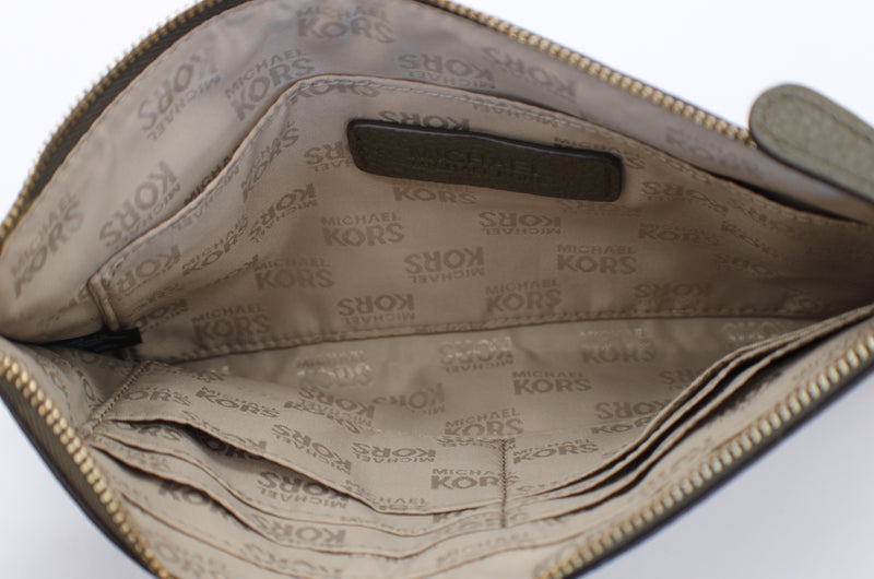 Michael Kors Fulton Large Top Zip Leather Wristlet Clutch Wallet Luggage