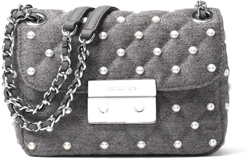 Michael Michael Kors Natalie Medium Chain Messenger Leather Bag in Gray