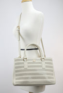 Tory Burch Robinson Perforated Mini Double Zip Tote in Birch Luggage