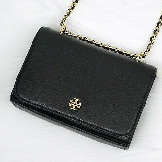 Tory Burch Pebble Leather Carter high quality Satchel/Purse Black with gold chain