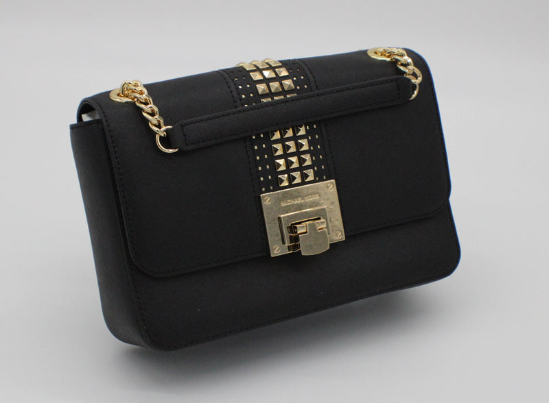 Michael Kors Selma Gold Stud White Saffiano Leather Crossbody Handbag $328