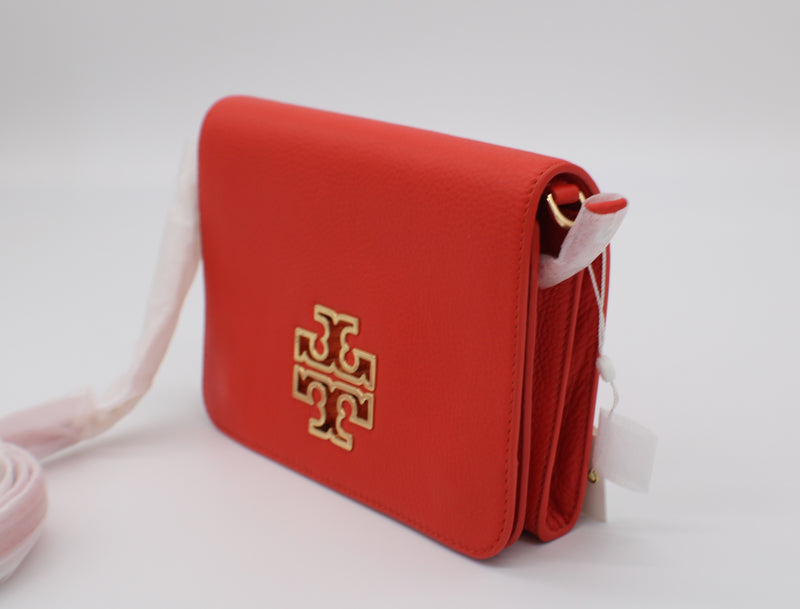 NEW TORY BURCH EMERSON Top Handle Red Leather Crossbody Bag Logo Chain Strap