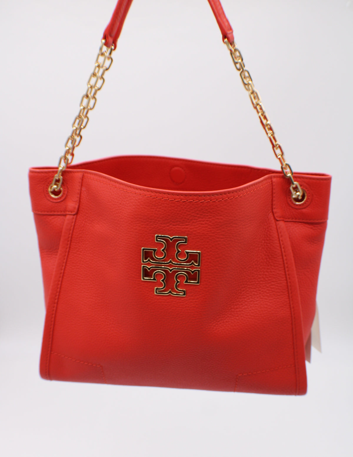 TORY BURCH Britten Leather Backpack in Poppy Red Tory Burch Britten Embellished Combo Pebbled Blood Red Floral main image 4