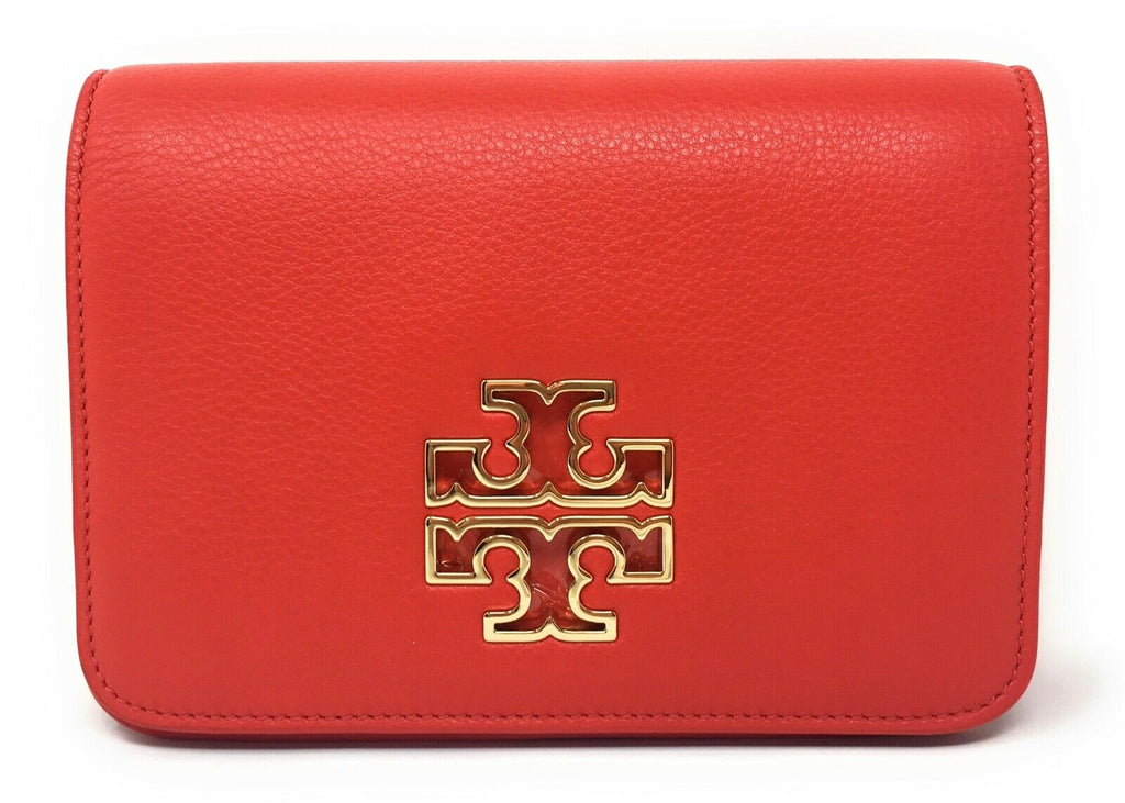 NEW TORY BURCH EMERSON Top Handle Red Leather Crossbody Bag Logo Chain Strap
